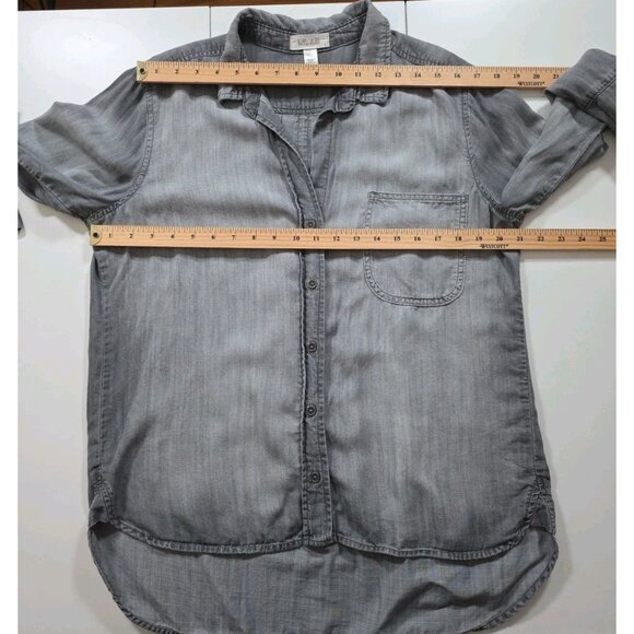 Bella Dahl Top Womens L Gray Chambray LS High Low Hem Grunge Boho Hippie Western - Picture 4 of 15